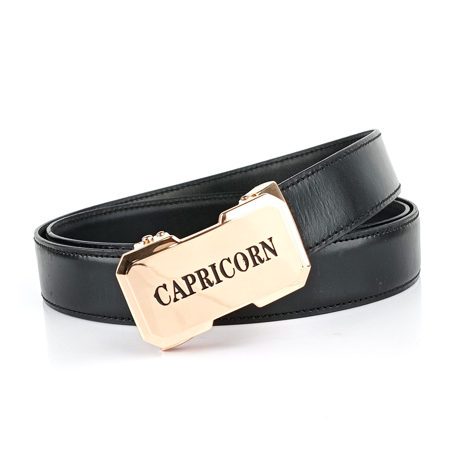 Hemener Men Capricorn Zodiac Buckle Black Genuine  Leather Belt