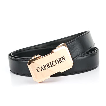 Hemener Men Capricorn Zodiac Buckle Black Genuine  Leather Belt