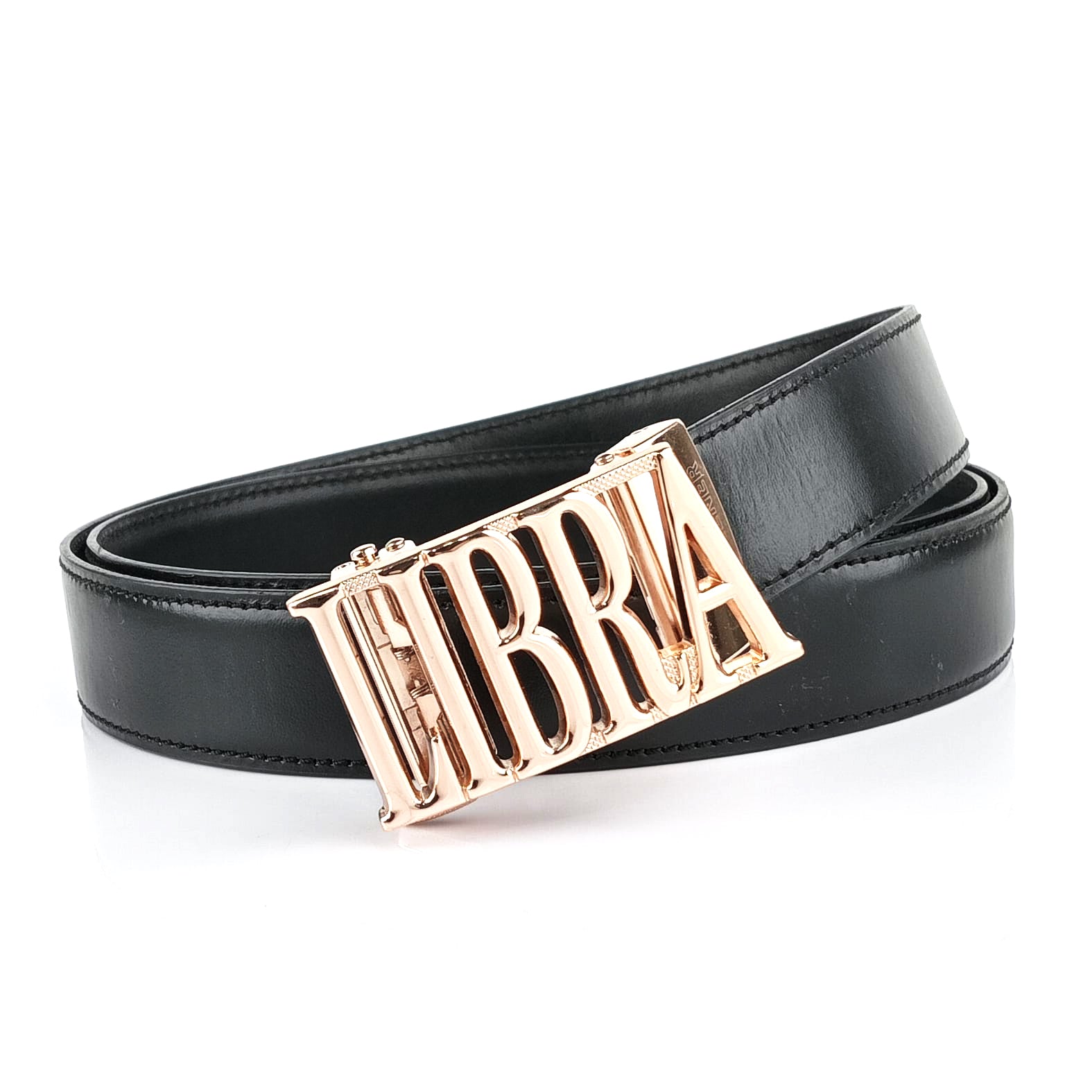 Hemener Men Libra Zodiac Buckle Black Genuine  Leather Belt