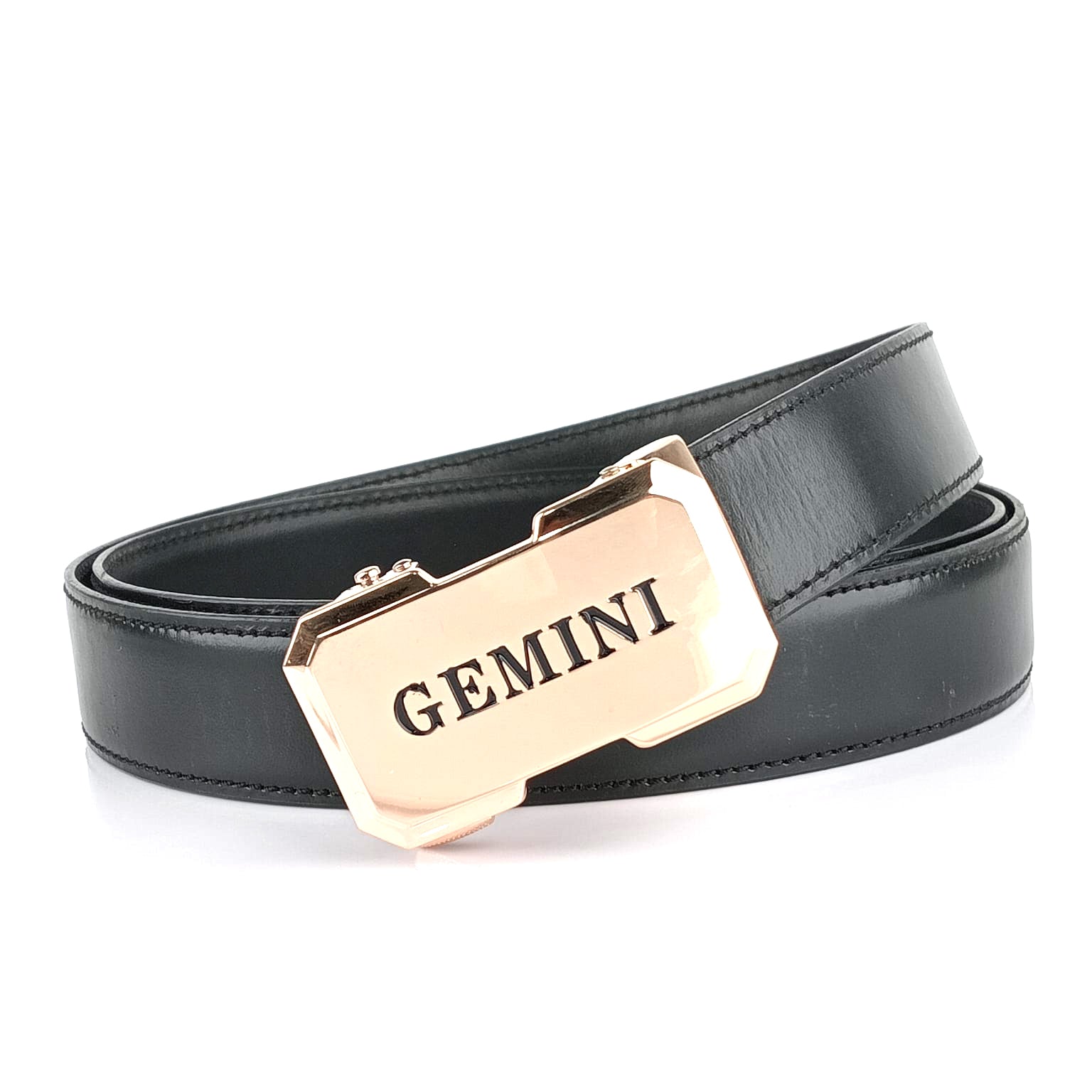 Hemener Men Gemini Zodiac Buckle Black Genuine  Leather Belt