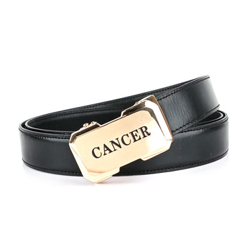 Hemener Men Cancer Zodiac Buckle Black Genuine  Leather Belt