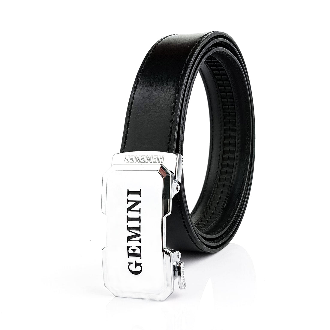 Hemener Men Gemini Zodiac Buckle Black Genuine  Leather Belt