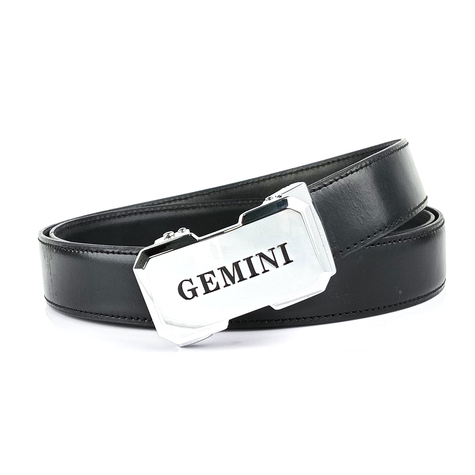 Hemener Men Gemini Zodiac Buckle Black Genuine  Leather Belt