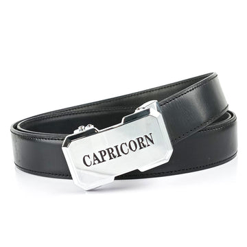 Hemener Men Capricorn Zodiac Buckle Black Genuine  Leather Belt