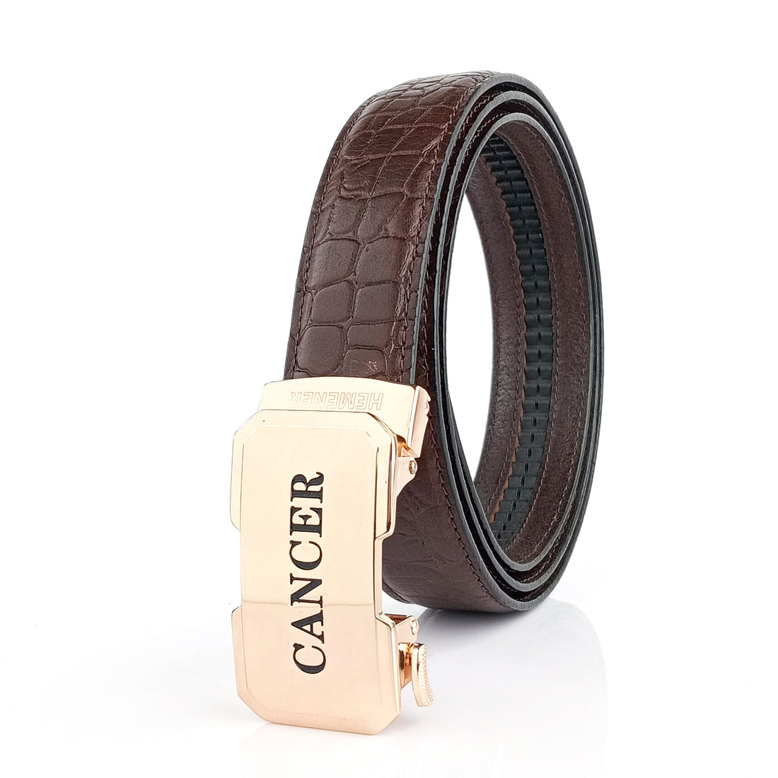 Hemener Men Cancer Zodiac Buckle Genuine  Leather Belt