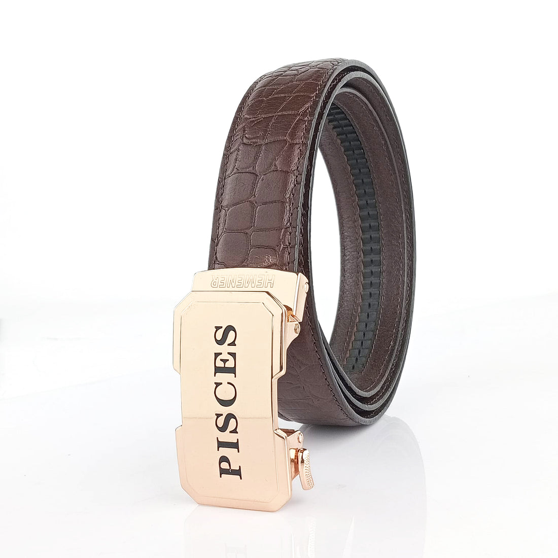 Hemener Men Pisces Zodiac Buckle Genuine  Leather Belt