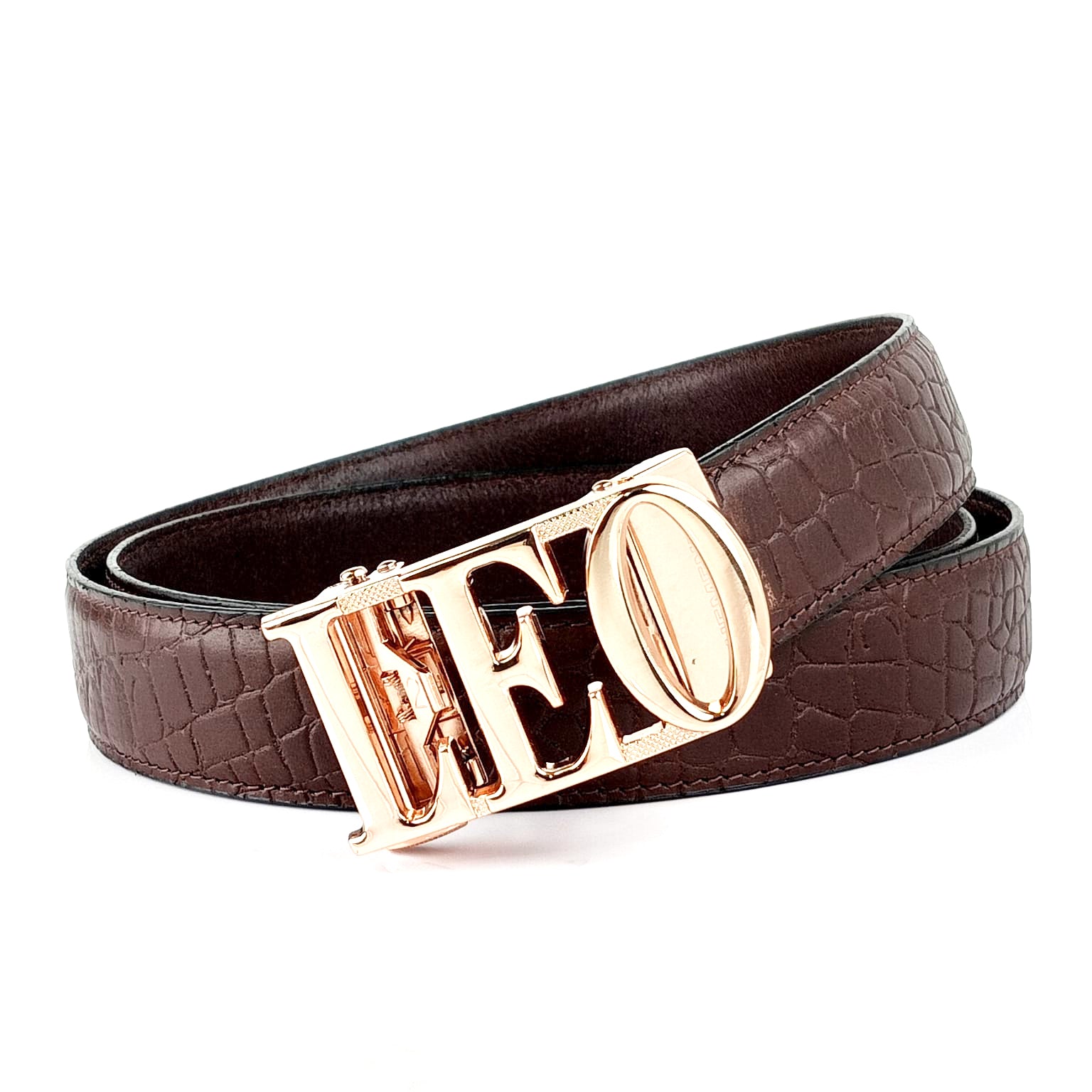 Hemener Men Leo Zodiac Buckle Genuine  Leather Belt