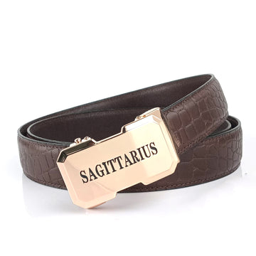 Hemener Men  Sagittarius  Zodiac Buckle Genuine  Leather Belt