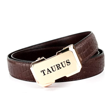 Hemener Men Taurus Zodiac Buckle Genuine  Leather Belt