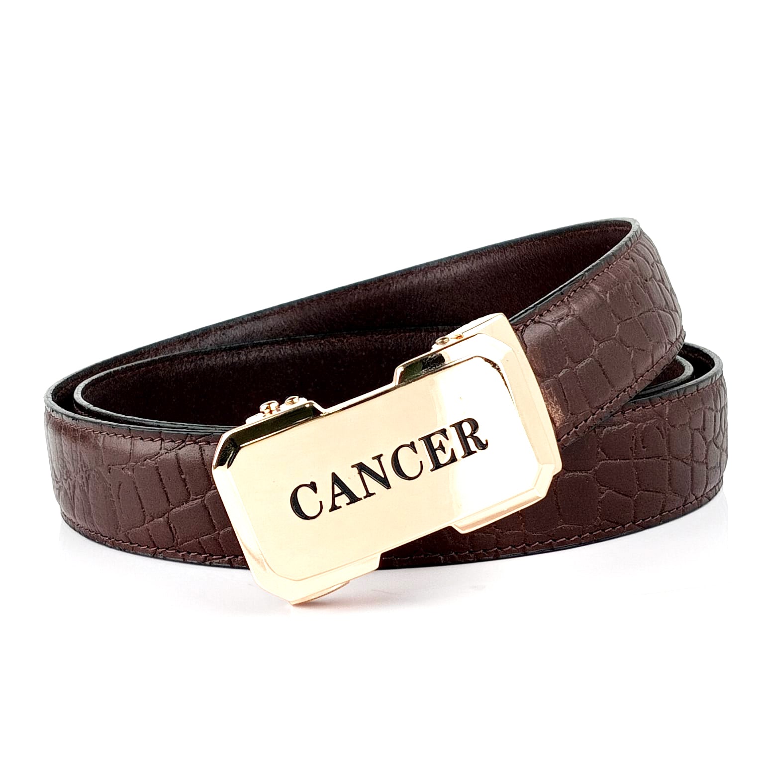 Hemener Men Cancer Zodiac Buckle Genuine  Leather Belt