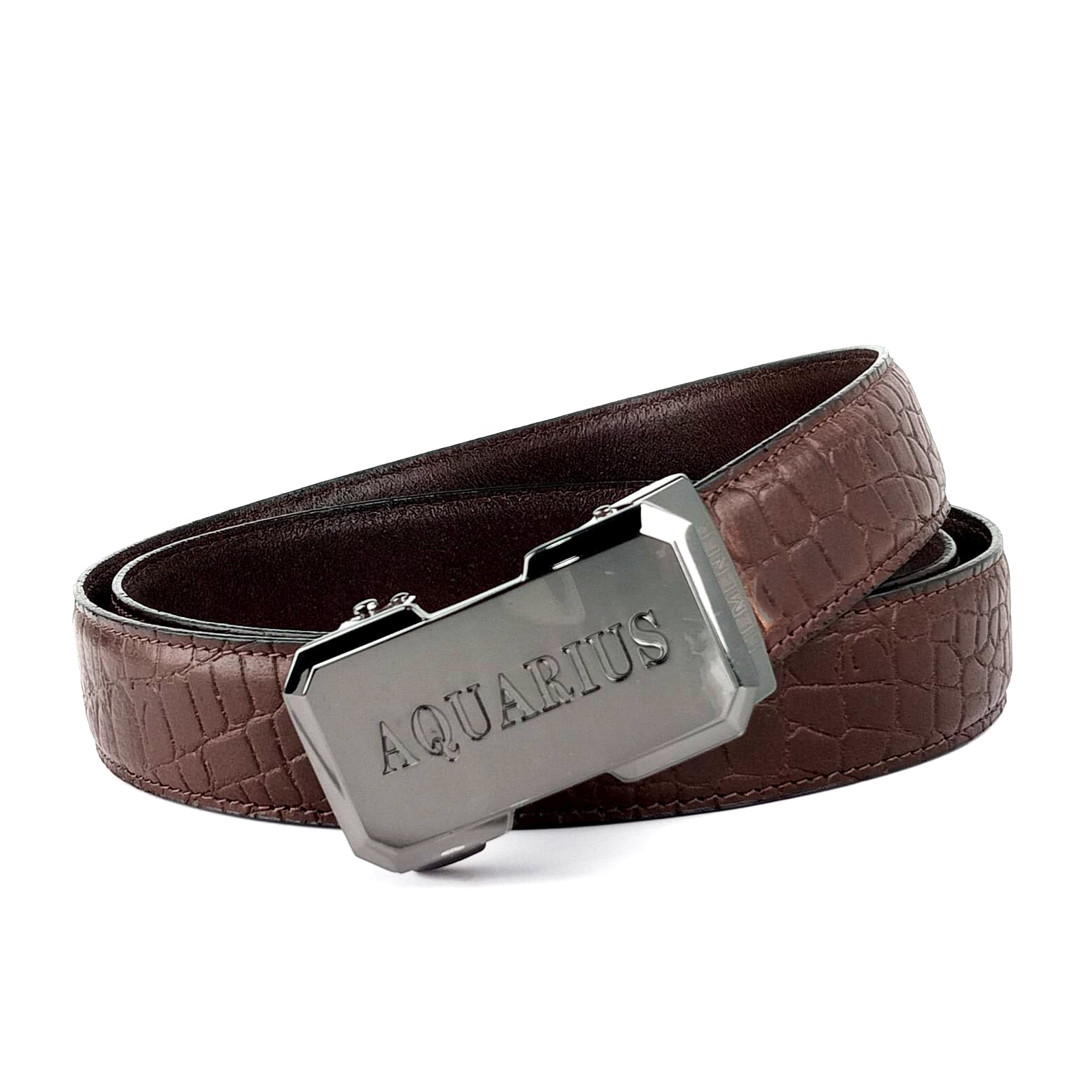 Hemener Men Aquarius Zodiac Buckle Genuine  Leather Belt