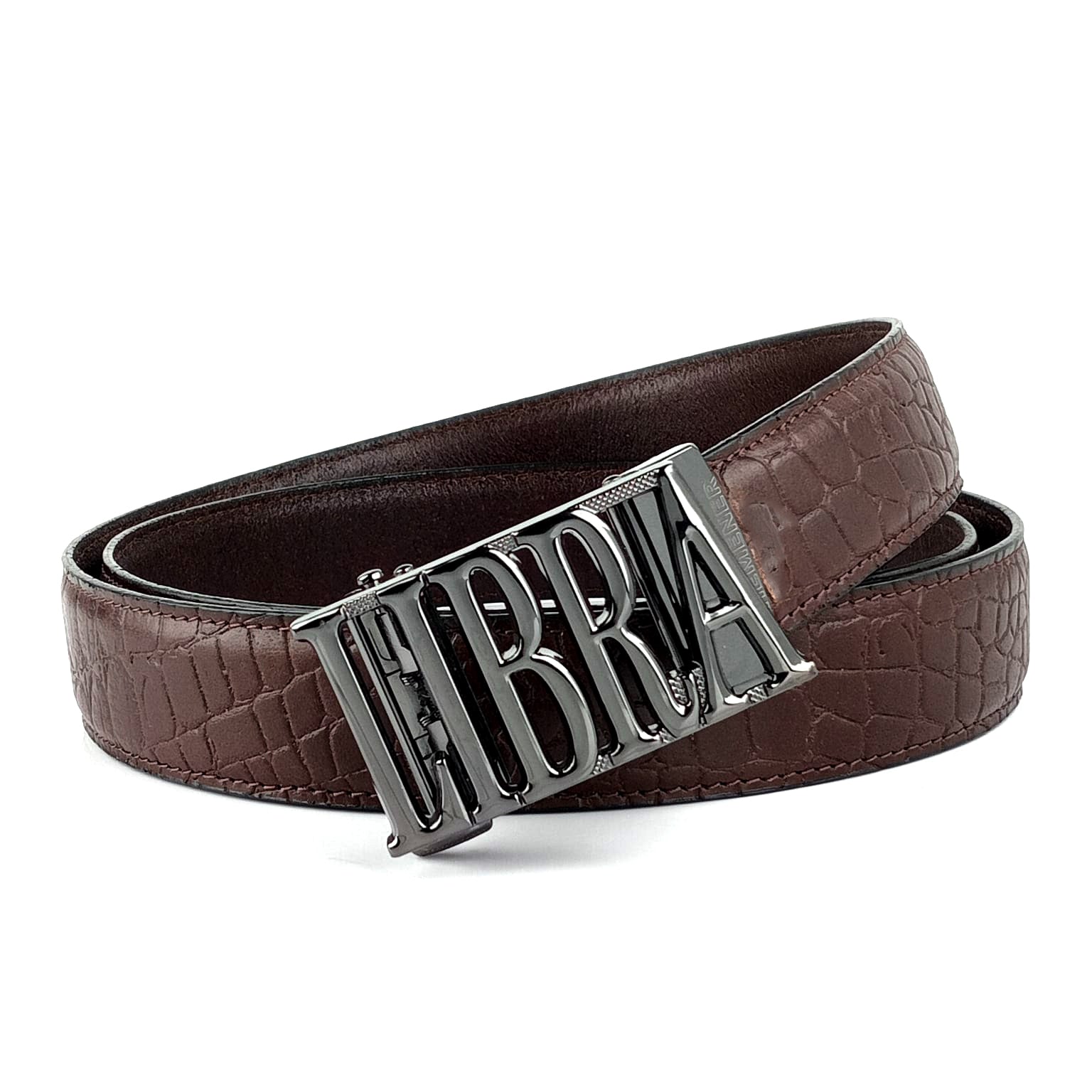 Hemener Men Libra Zodiac Buckle Genuine  Leather Belt