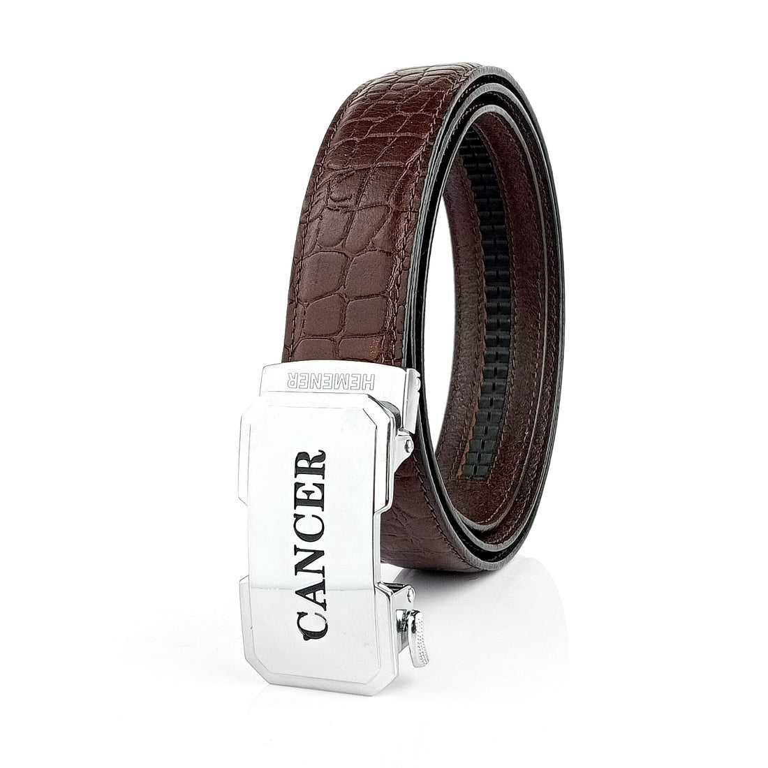 Hemener Men Cancer Zodiac Buckle Genuine  Leather Belt