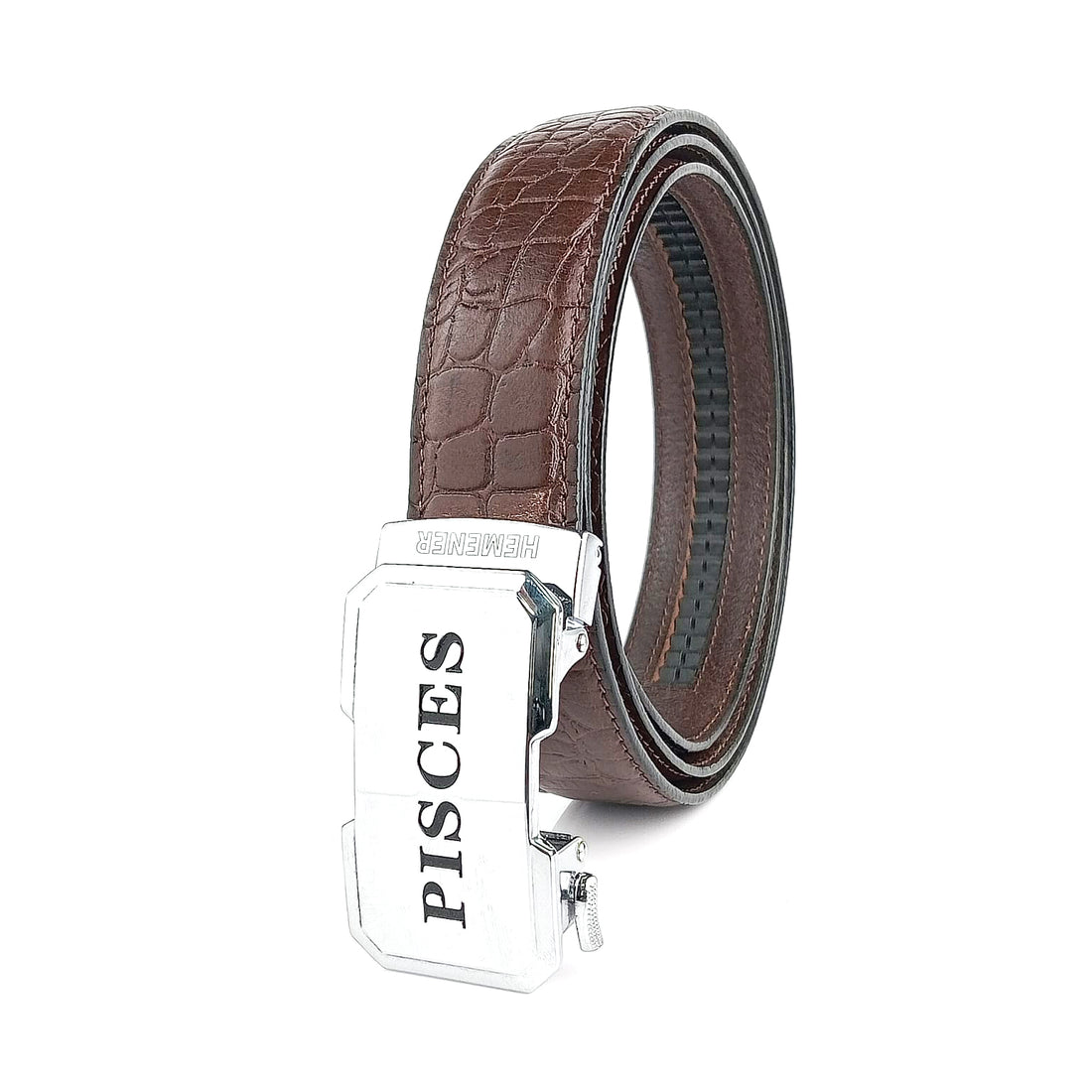 Hemener Men Pisces Zodiac Buckle Genuine  Leather Belt