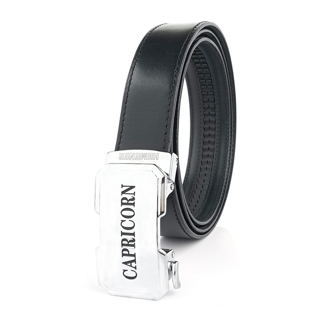 Hemener Men Capricorn Zodiac Buckle Black Genuine  Leather Belt