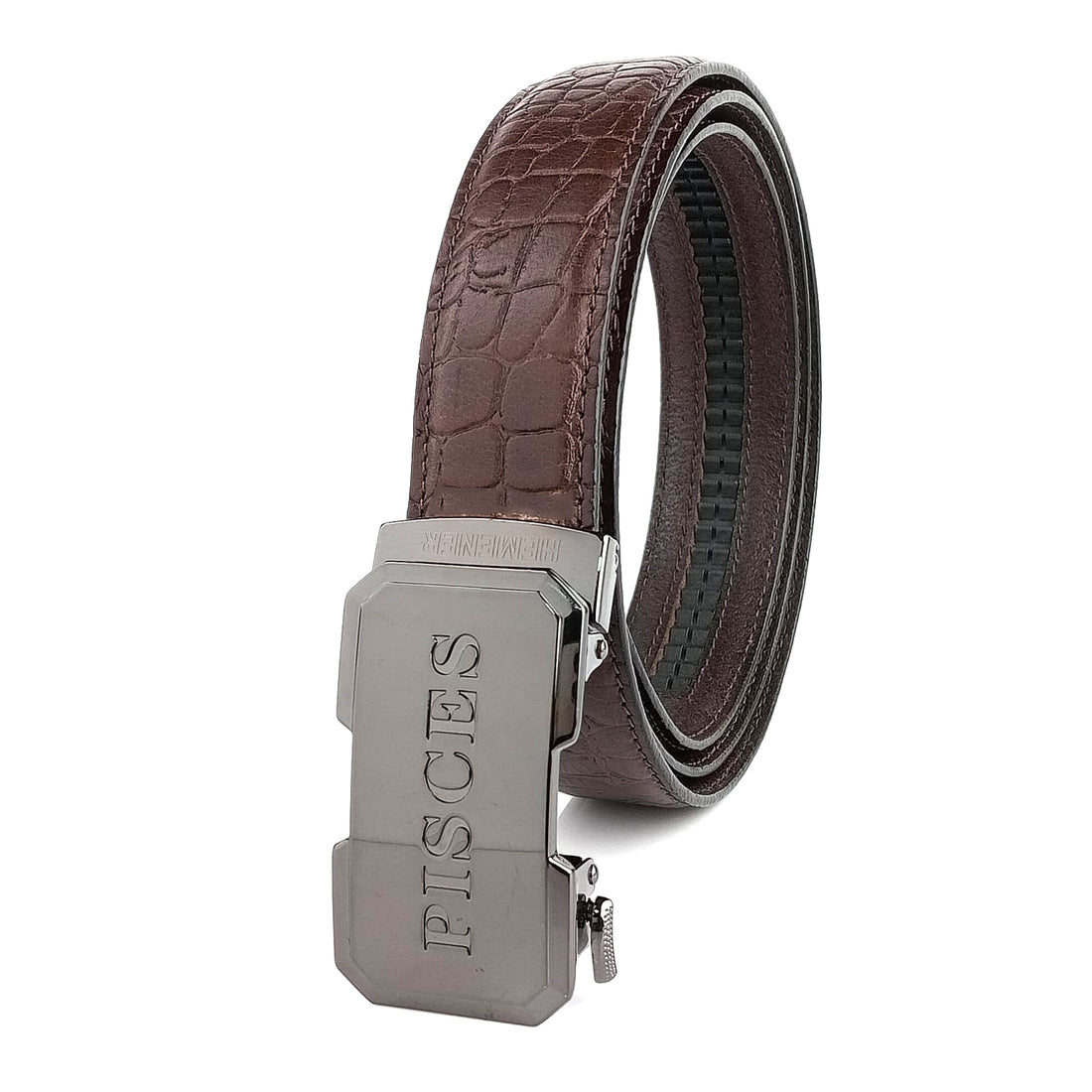 Hemener Men Pisces Zodiac Buckle Genuine  Leather Belt