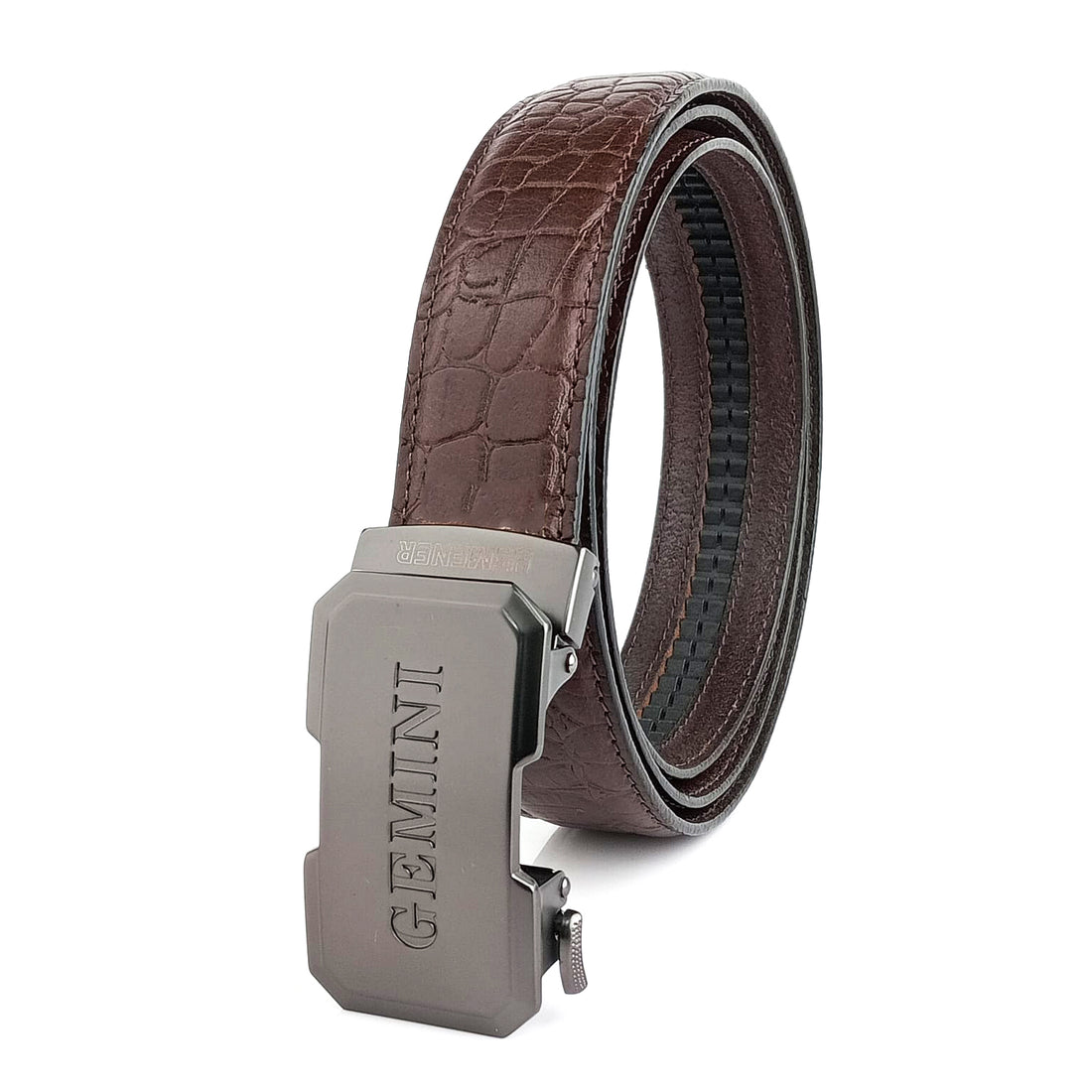 Hemener Men Gemini Zodiac Buckle Genuine  Leather Belt