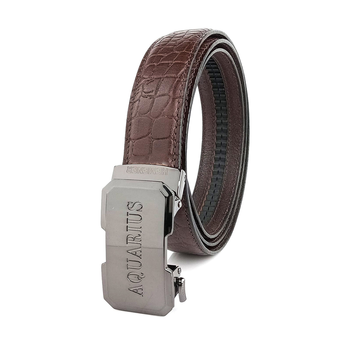 Hemener Men Aquarius Zodiac Buckle Genuine  Leather Belt