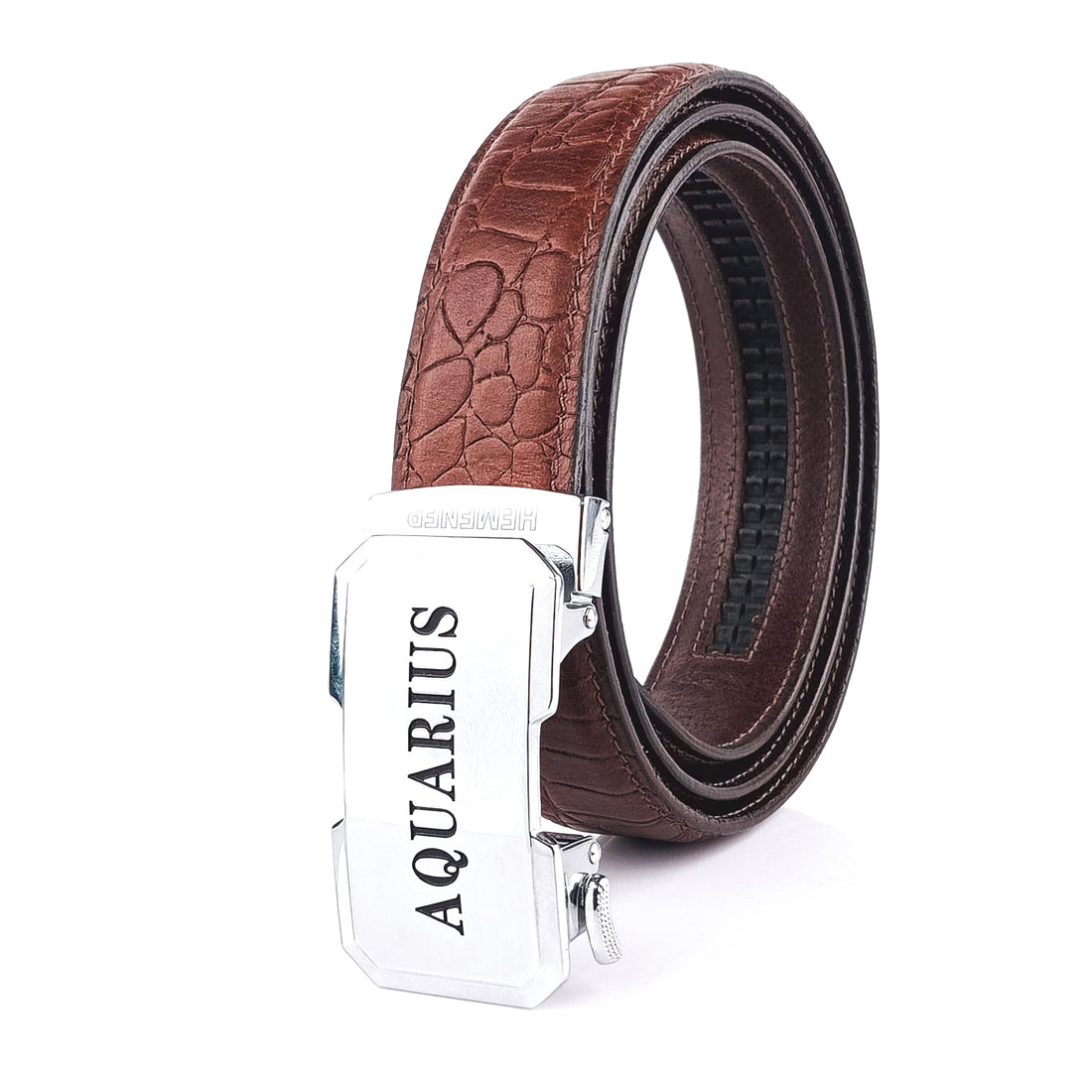 Hemener Men Aquarius Zodiac Buckle Genuine  Leather Belt