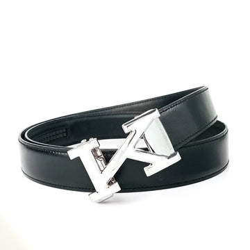 Hemener Men K Letter Metal Buckle Black Genuine Leather Belt