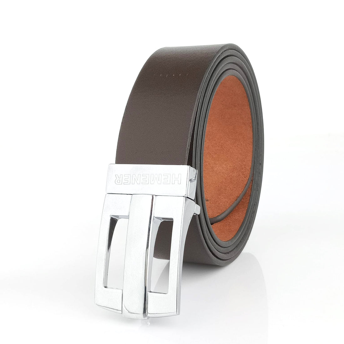 Hemener Men Pin Hole   Buckle Dark Brown Genuine Leather Belt