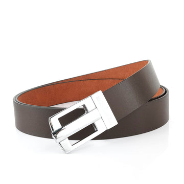 Hemener Men Pin Hole   Buckle Dark Brown Genuine Leather Belt