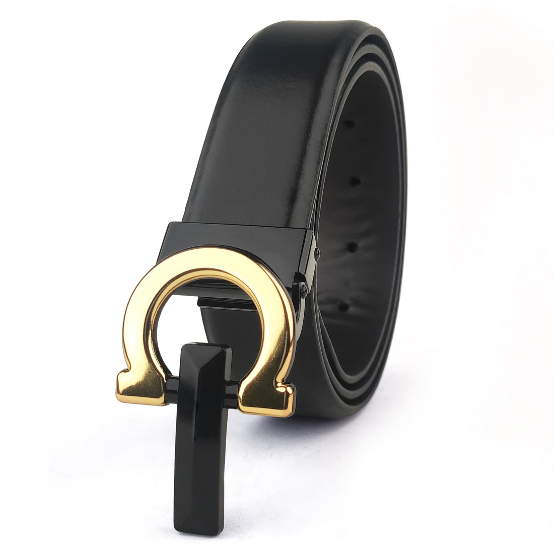 Hemener Men Pin Hole   Buckle Black Leather Belt