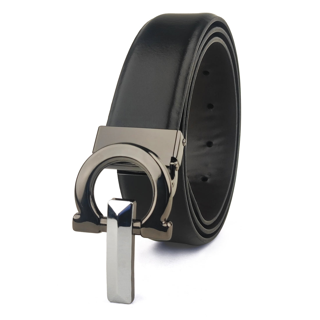 Hemener Men Pin Hole   Buckle Black Leather Belt