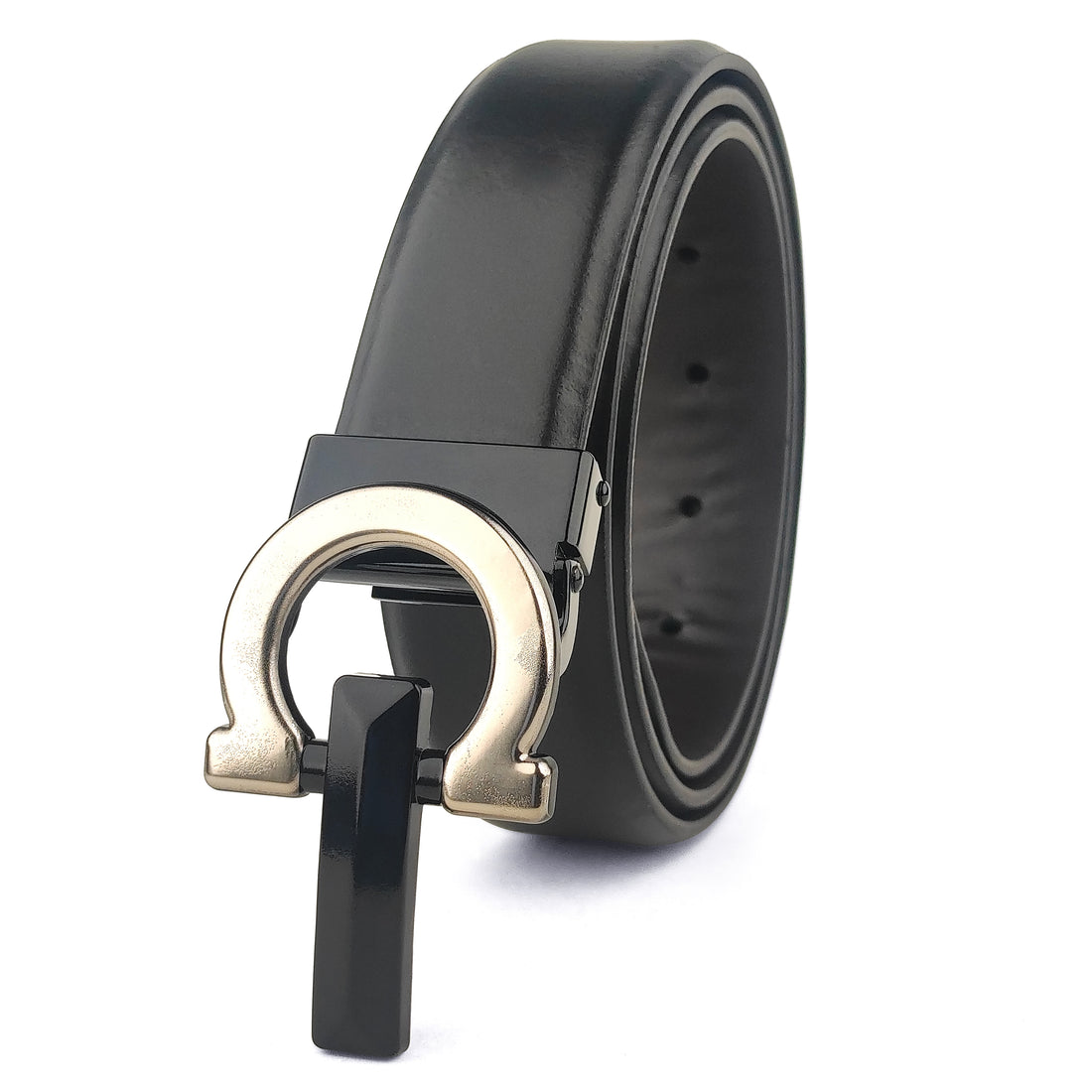 Hemener Men Pin Hole   Buckle Black Leather Belt