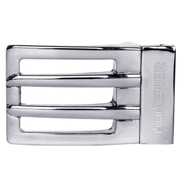 Hemener Men Metal Pin Hole Silver Glossy Buckle