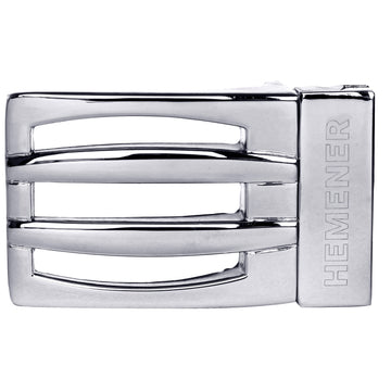 Hemener Men Metal Pin Hole Silver Glossy Buckle