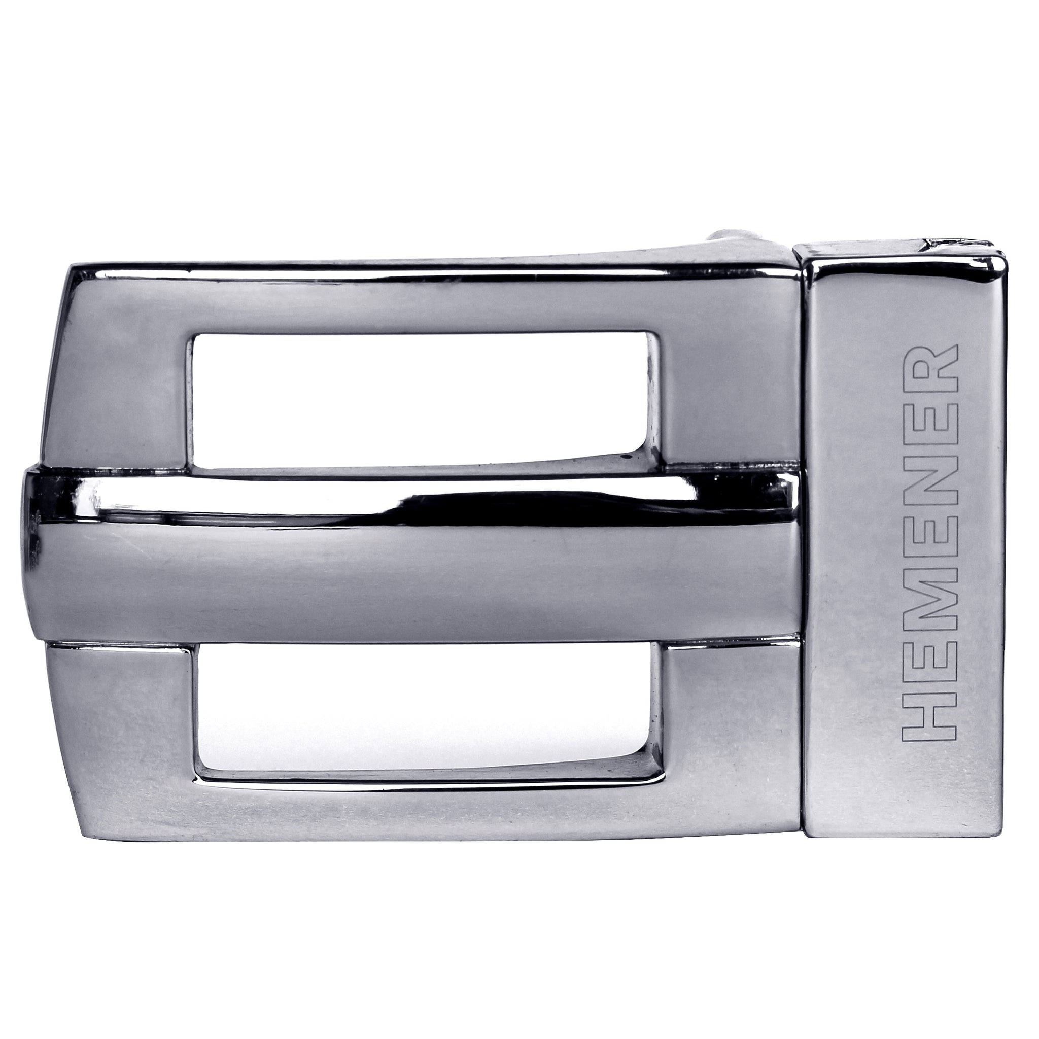 Hemener Men Metal Pin Hole Silver Glossy Buckle