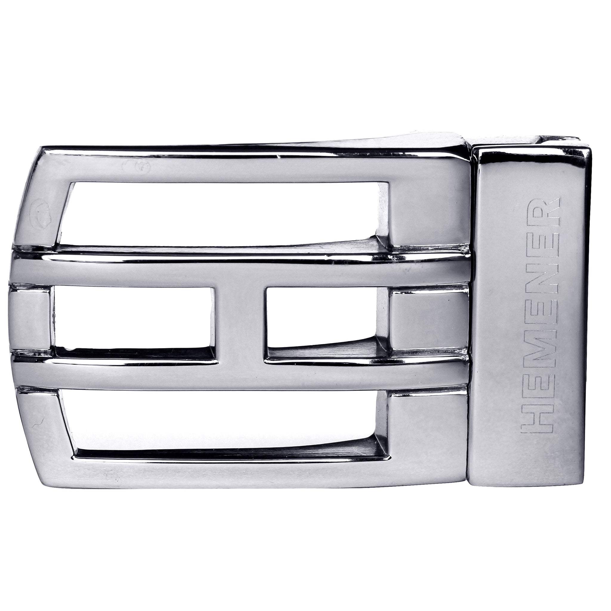 Hemener Men Metal Pin Hole Silver Glossy Buckle