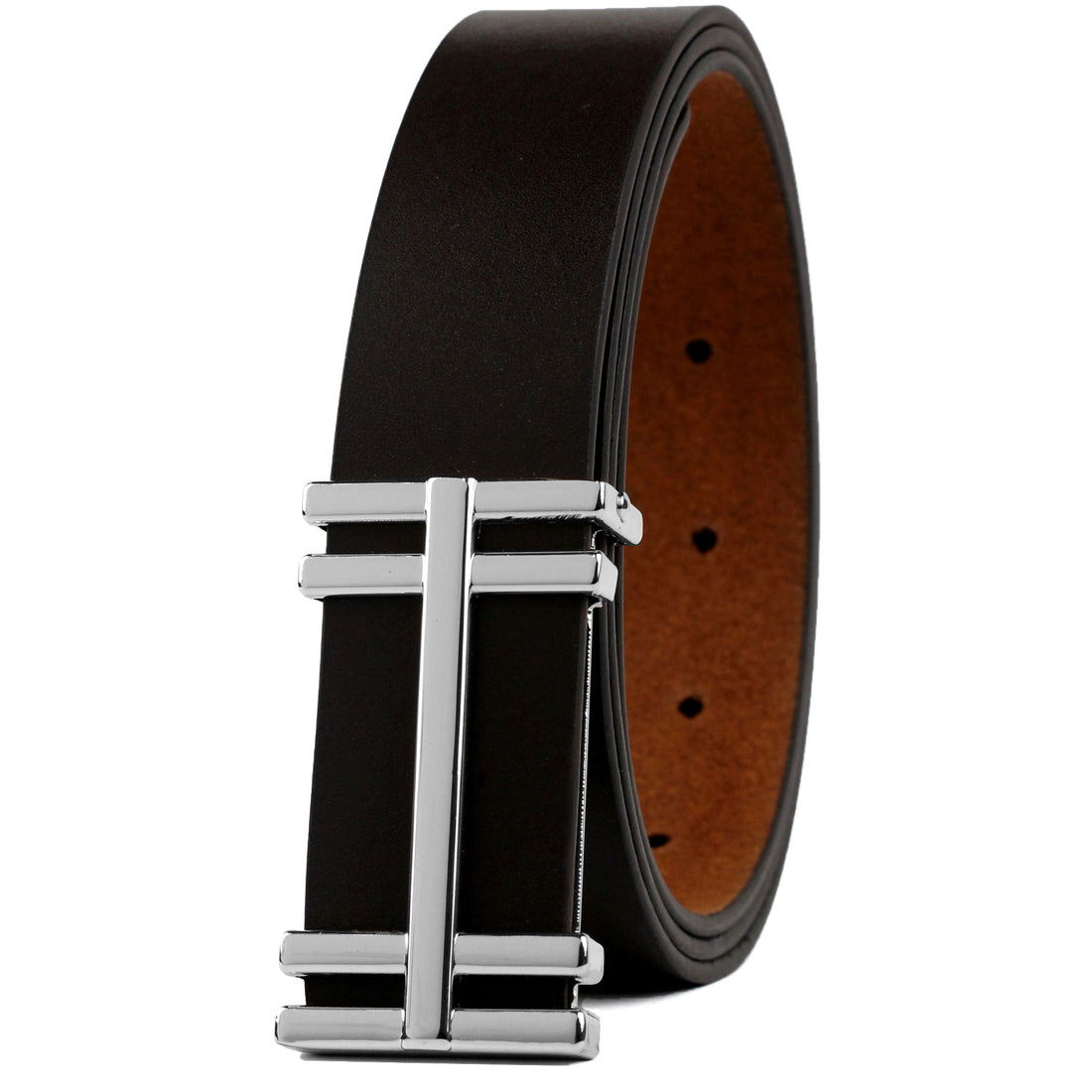 Hemener Men Pin Hole Buckle Black Genuine Leather Belt