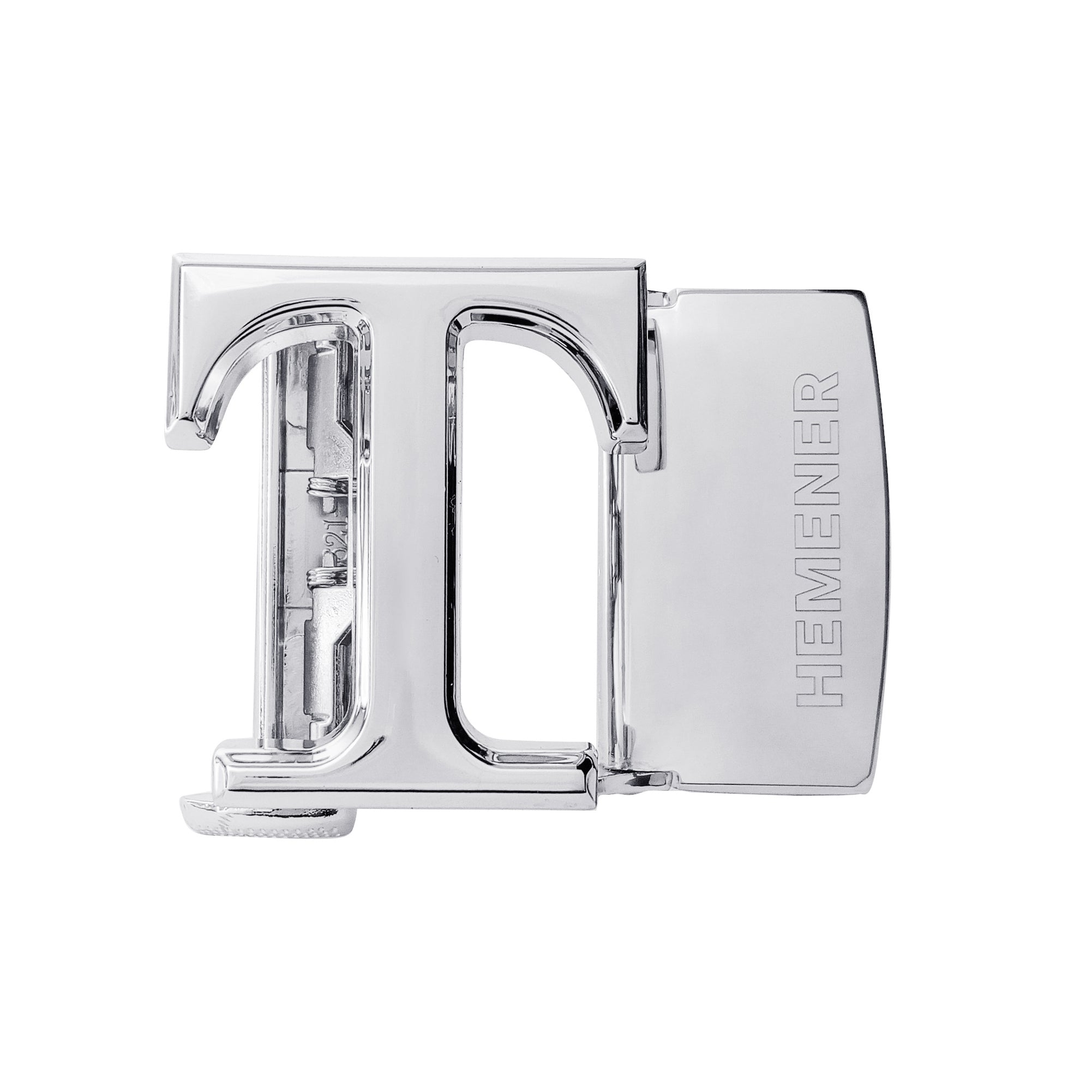 Hemener Men T Letter Metal Auto Grip Silver Glossy  Buckle