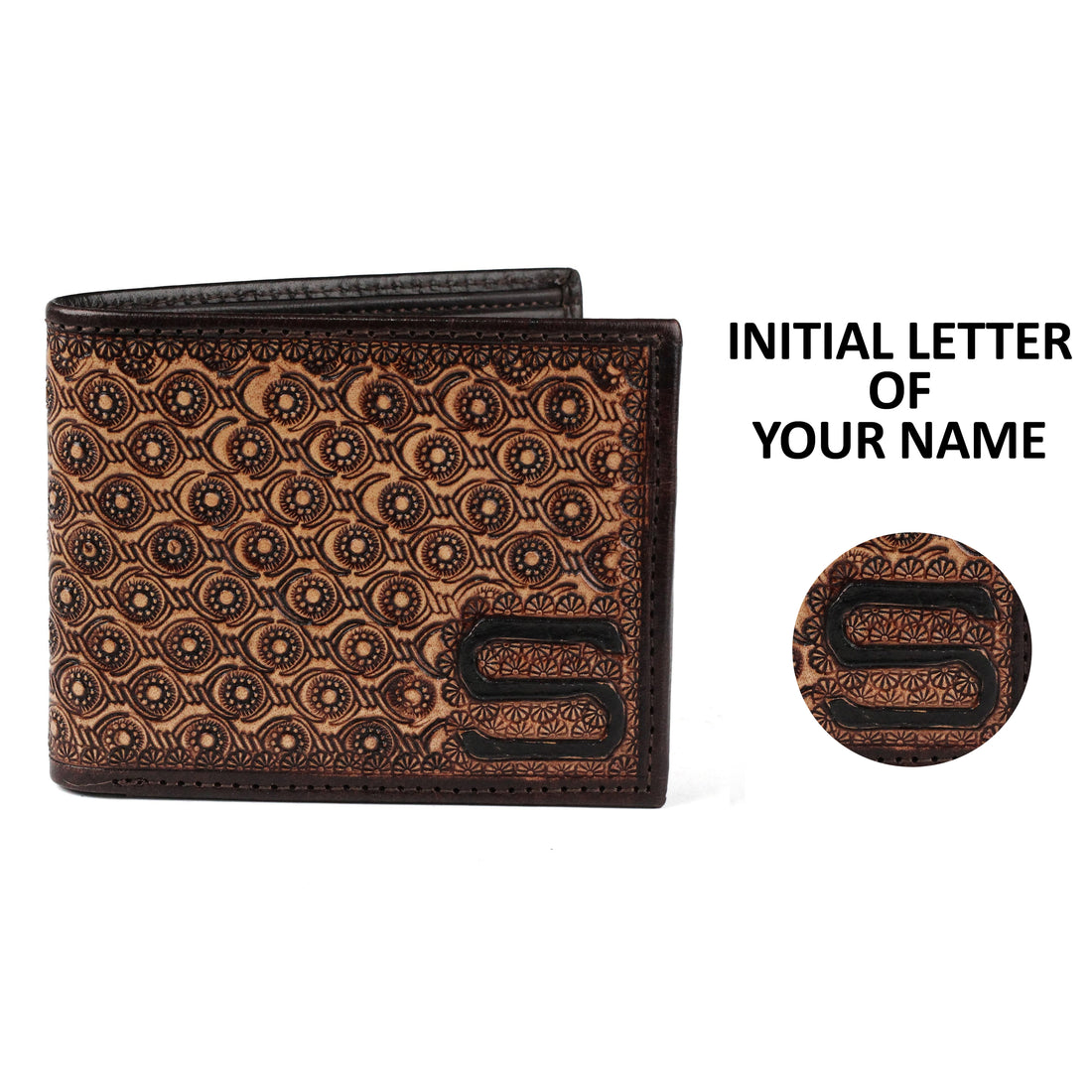 Hemener Men Brown Carved Genuine Leather Wallet