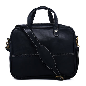 Hemener Black Genuine Leather Laptop Bag