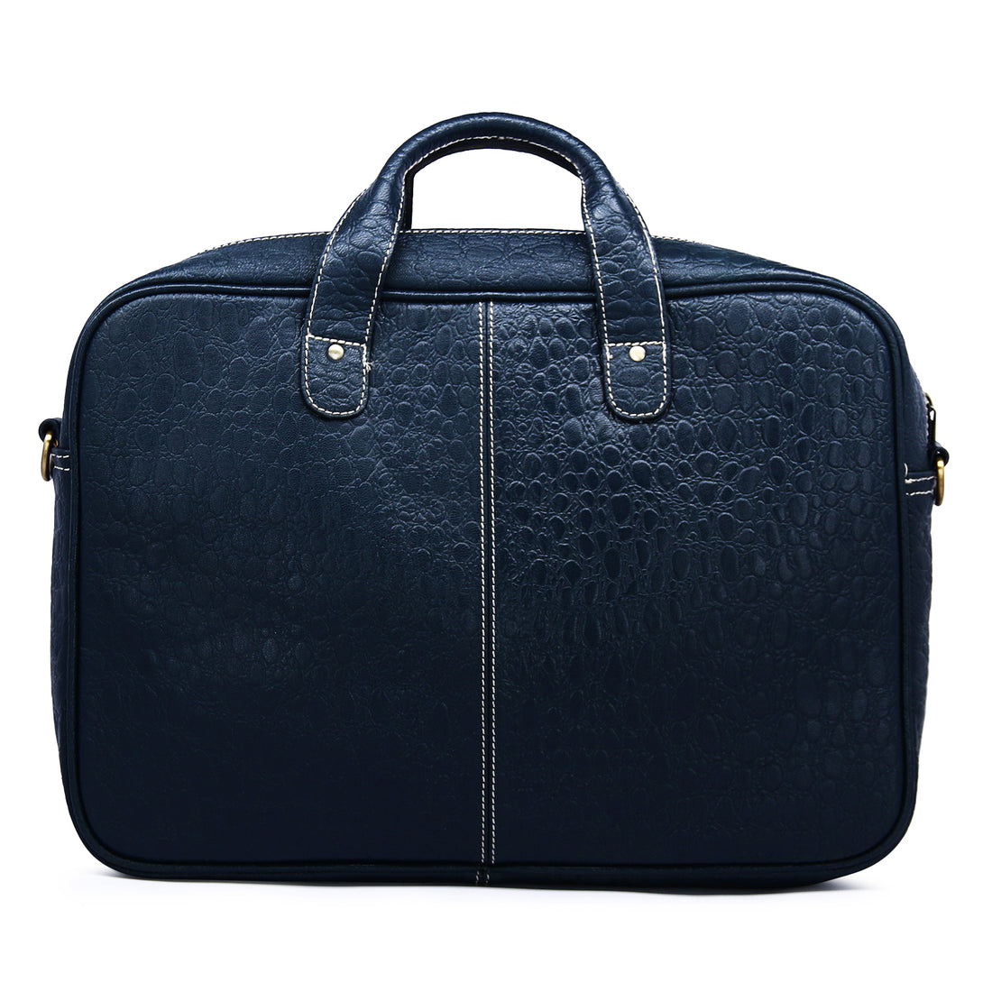 Hemener Dark Blue Croc Pattern Genuine Leather Laptop Bag