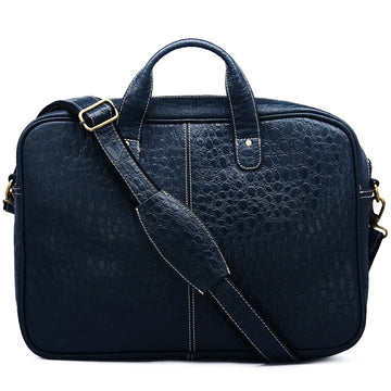 Hemener Dark Blue Croc Pattern Genuine Leather Laptop Bag