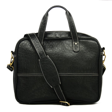 Hemener Black Croc Pattern Genuine Leather Laptop Bag