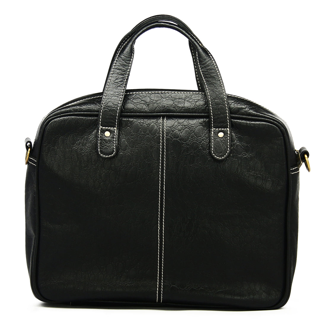 Hemener Black Croc Pattern Genuine Leather Laptop Bag