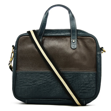 Hemener Brown and Blue Genuine Leather Laptop Bag