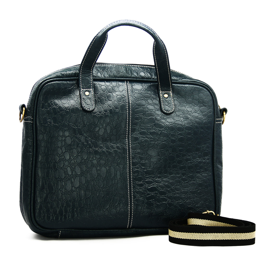 Hemener Brown and Blue Genuine Leather Laptop Bag