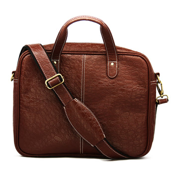 Hemener Brown Croc Pattern Genuine Leather Laptop Bag