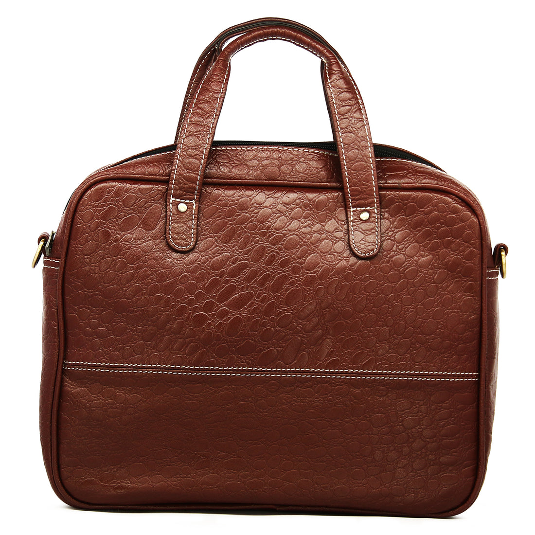 Hemener Brown Croc Pattern Genuine Leather Laptop Bag