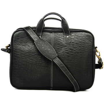 Hemener Black Croc Pattern Genuine Leather Laptop Bag