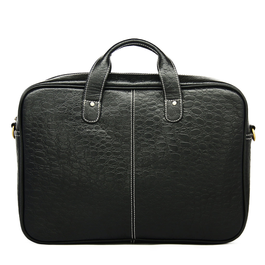Hemener Black Croc Pattern Genuine Leather Laptop Bag