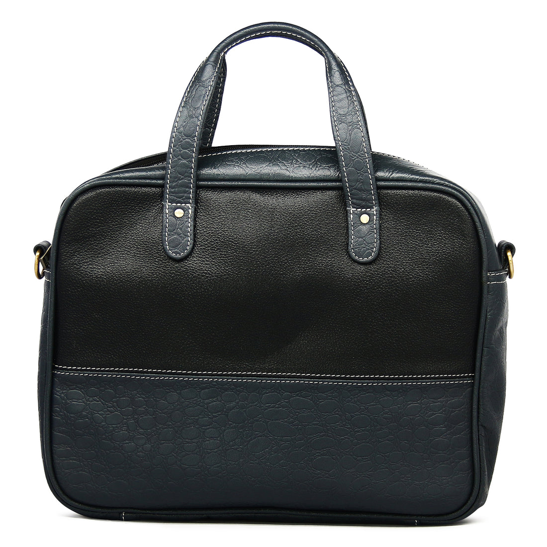 Hemener Blue Croc Pattern Genuine Leather Laptop Bag