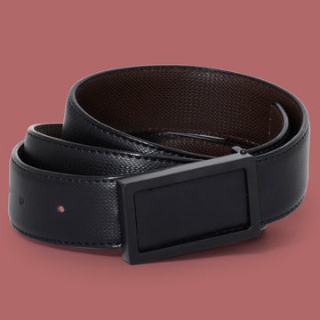 Hemener Men Matte Black Metal Buckle Reversible Leather Belt