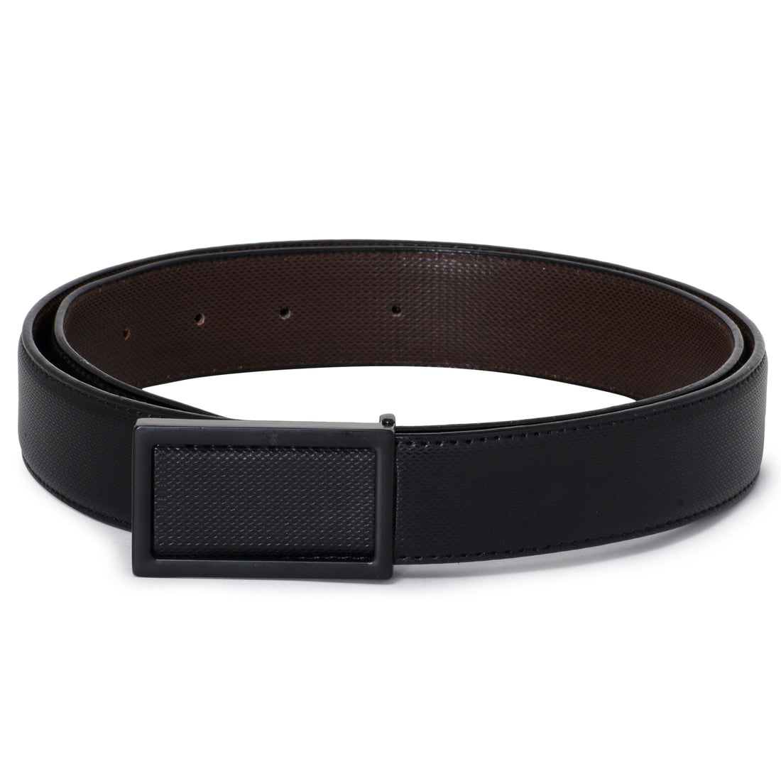 Hemener Men Matte Black Metal Buckle Reversible Leather Belt